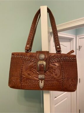 American West Tooled Leather Western Cowgirl Saddle Shoulder Bag